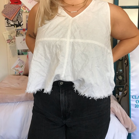 Indigo Rein Tops - Frayed White Tank